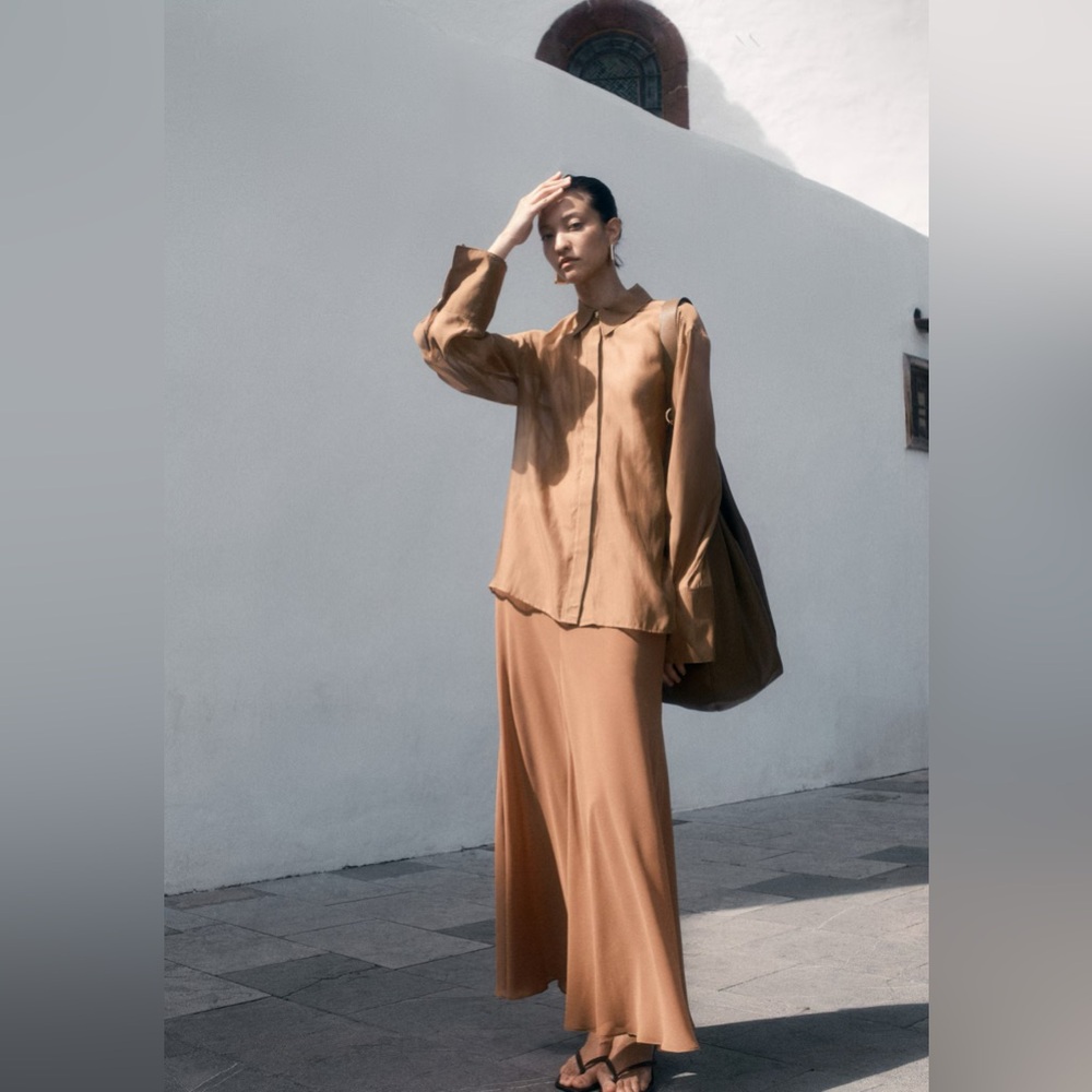 H&M Elegant Brown Chiffon Skirt